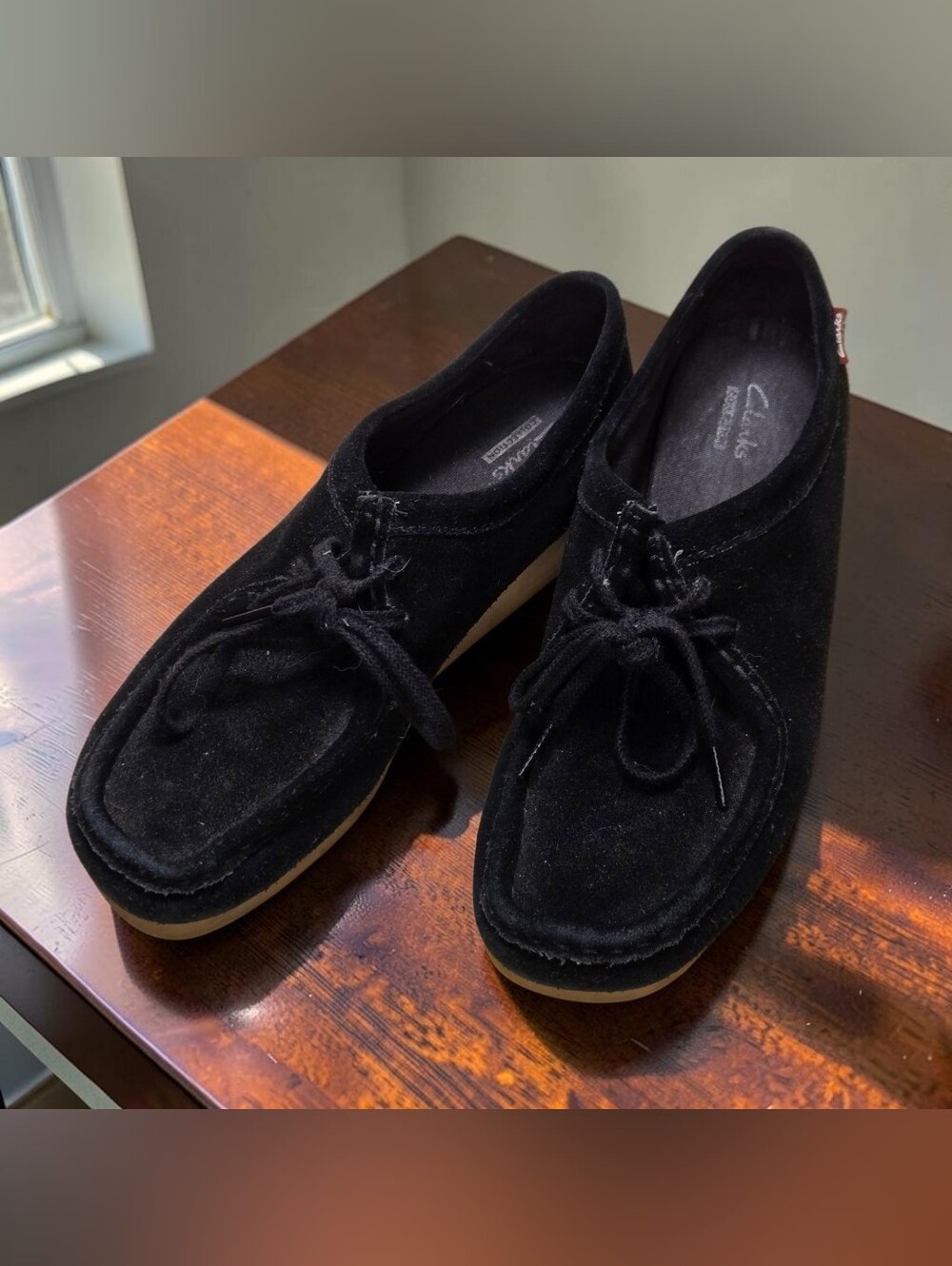 Clarks Collection Black Suede Moccasin Wallabee Shoes Size 8.5